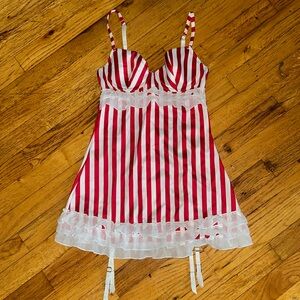 COPY - NWT Victoria Secret Red & White Striped VTG Candy Cane Babydoll Lingerie…